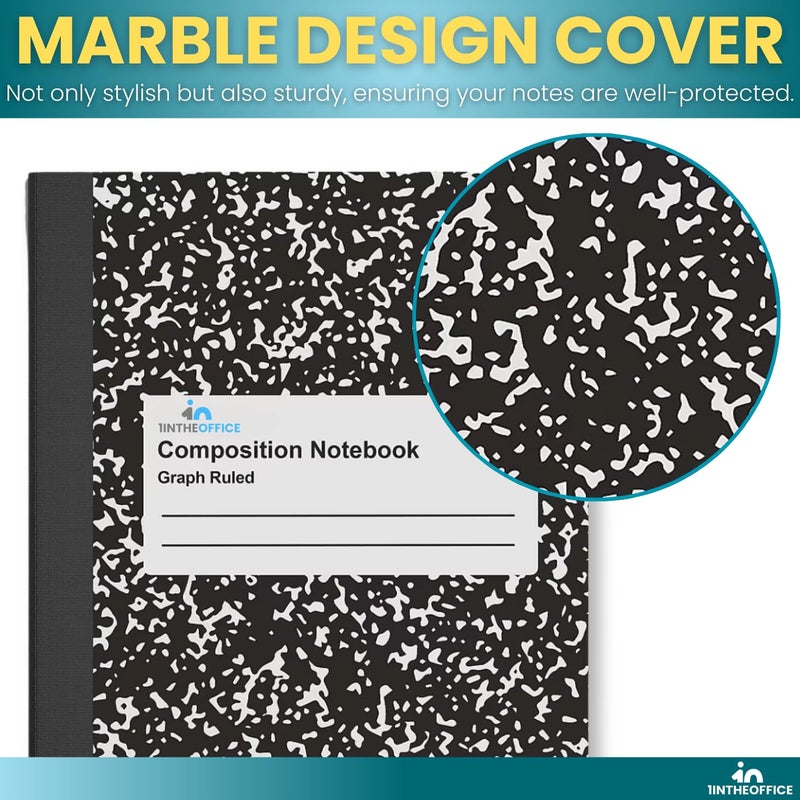 1InTheOffice Graph Paper Composition Notebook, Graph Ruled notebook, Quad Ruled Composition Notebook, 80 Sheets, 7.5" x 9.75", Black, 4 Pack - Image 4